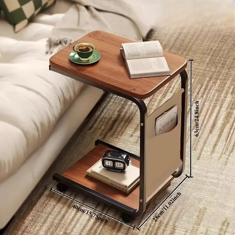 Mesa Lateral com Rodízios e Bolsa Organizadora – visão geral das dimensões