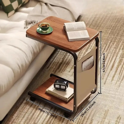 Mesa Lateral com Rodízios e Bolsa Organizadora – visão geral das dimensões