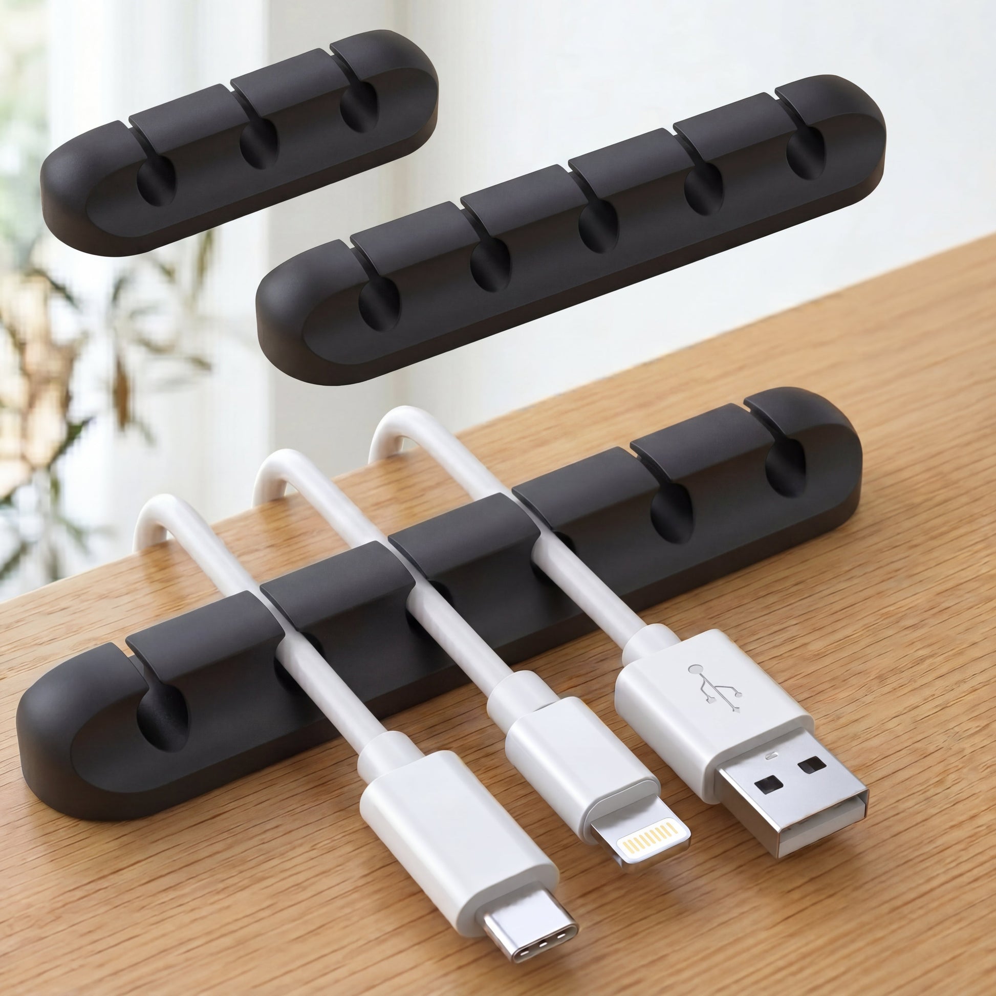 Clips Organizadores de Cabos Preto Fosco – vista completa do kit