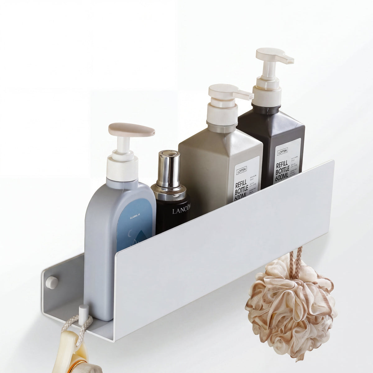 Prateleira de Banheiro Suspensa Branca – vista completa do produto mostrando o design limpo e minimalista