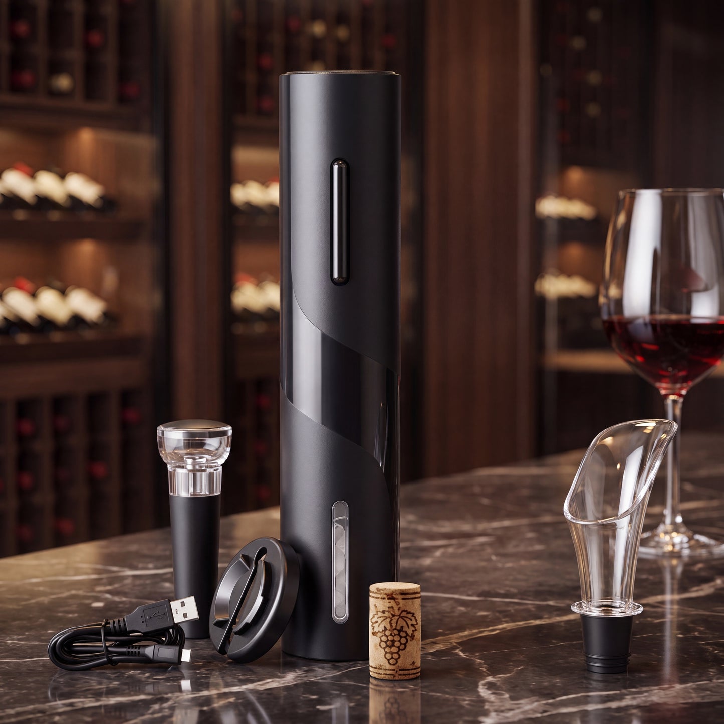Kit Abridor de Vinhos Recarregável USB