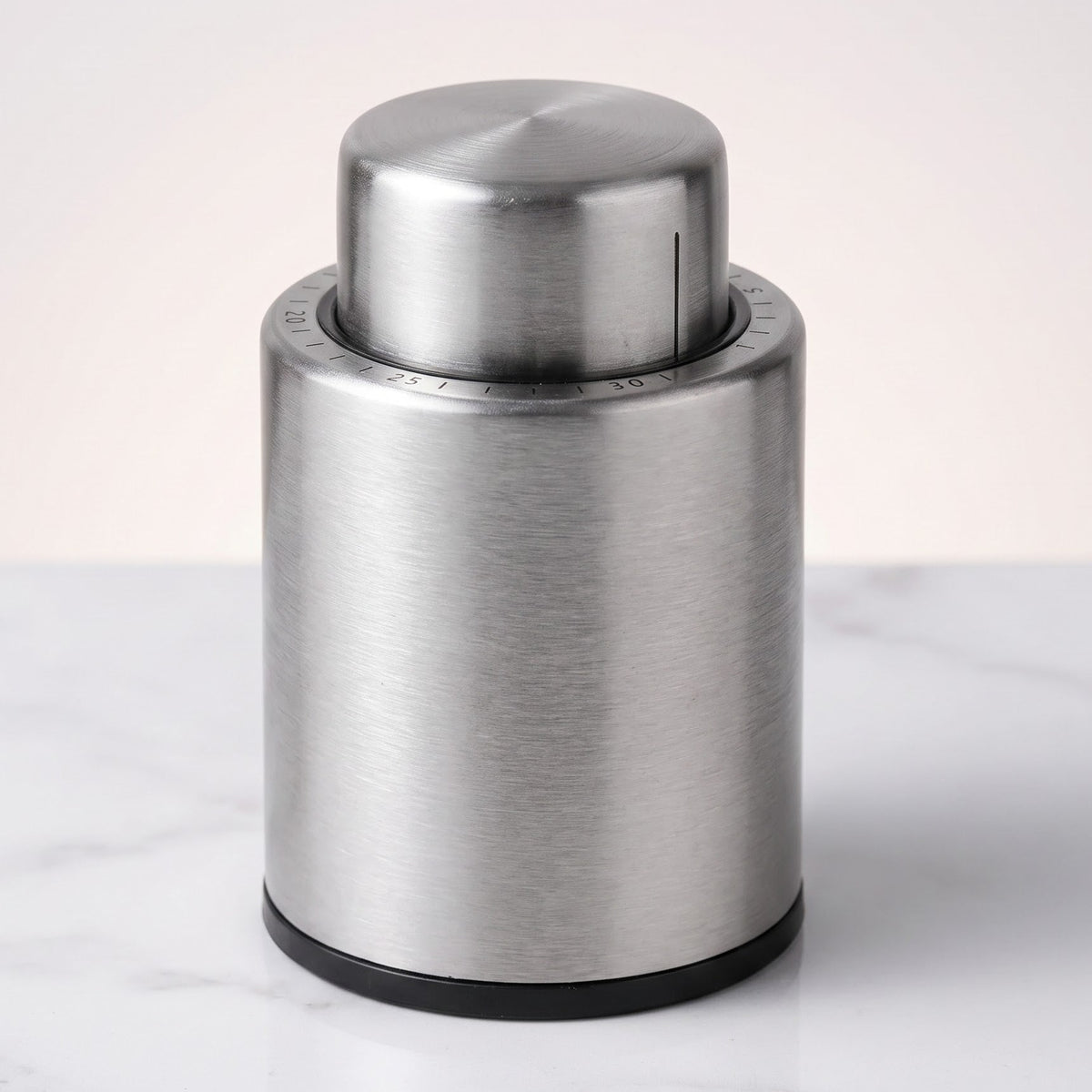 Rolha a vácuo para vinho em aço inox escovado com disco marcador de datas