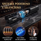 Abridor de vinho elétrico em corte mostrando motor interno e saca-rolhas espiral