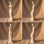Escultura Vênus de Milo em gesso cru vista de quatro ângulos frente perfil costas e lateral