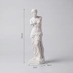 Escultura Vênus de Milo em gesso cru com linhas de dimensão mostrando 25cm altura e 6cm largura